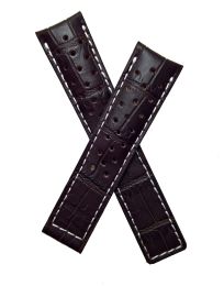 20/18 mm dark brown crocodile-style perforated leather strap with white stitching to fit TAG Heuer Grand Carrera WAV511 models - please read clasp fitment notes