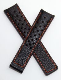 20/18 mm dark brown buffalo grain genuine leather strap with orange stitching & lining to fit TAG Heuer 300SLR CAR2112 models - please read clasp fitment notes