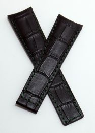 22/18 mm black genuine leather crocodile-style deployment type strap with British racing green stitching & lining to fit Carrera/Grand Carrera models listed below - please read clasp fitment notes