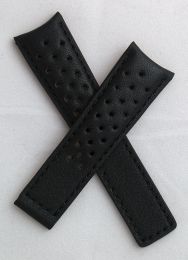22/18 mm black sports perforated genuine leather strap with black stitching to fit TAG Heuer Carrera/Grand Carrera models listed below - please see clasp fitment notes