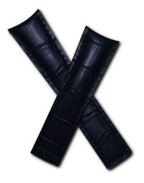 22/18 mm black genuine leather crocodile-effect strap with black stitching to fit TAG Heuer Carrera/ Grand Carrera models listed below - please see clasp fitment notes