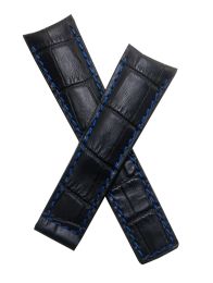 22/18 mm black genuine leather crocodile-effect strap with navy blue stitching & lining to fit TAG Heuer Carrera/Grand Carrera models listed below - please see clasp fitment notes