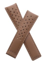 22/18 mm brown sports perforated genuine leather strap with brown stitching to fit TAG Heuer Carrera/Grand Carrera models listed below - please see clasp fitment notes