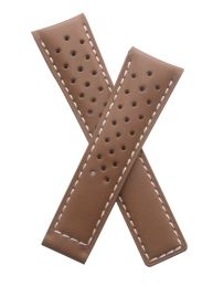 22/18 mm brown sports perforated genuine leather strap with white stitching to fit TAG Heuer Carrera/Grand Carrera models listed below - please see clasp fitment notes