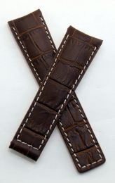 22/18 mm brown genuine leather crocodile-effect strap with white stitching to fit TAG Heuer Carrera/Grand Carrera models listed below - please see clasp fitment notes