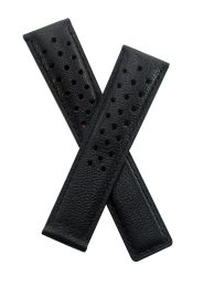 20/18 mm black sports perforated buffalo grain genuine leather deployment type strap to fit the Jack Heuer special edition Carrera models listed