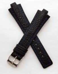 Black Buffalo Grain leather pin buckle strap with blue stitching & chrome pin buckle to fit TAG Heuer Kirium Gents watches listed below