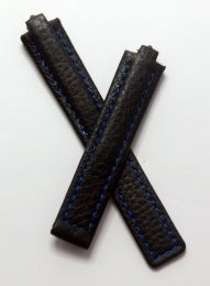 Black Buffalo Grain leather deployment type strap with blue stitching & lining to fit TAG Heuer Kirium Ladies watches listed below