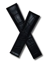 22/18 mm black genuine leather crocodile-style deployment type strap with black stitching to fit TAG Heuer Silverstone models listed - please read clasp fitment notes