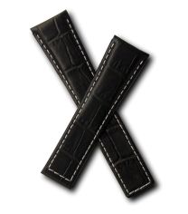 22/18 mm black genuine leather crocodile-style deployment type strap with white stitching to fit TAG Heuer Monaco models listed below - please read clasp fitment notes