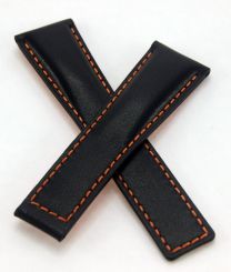 22/18 mm black genuine leather deployment type strap with orange stitching & lining to fit TAG Heuer Targa Florio models listed - please read clasp fitment notes
