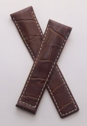 22/18 mm brown crocodile-style genuine leather deployment type strap with white stitching to fit TAG Heuer Targa Florio Models listed - please read clasp fitment notes