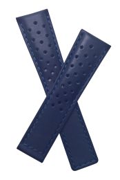 22/18 mm navy blue sports perforated genuine leather deployment type strap with blue stitching and lining to fit TAG Heuer Silverstone models listed - please read clasp fitment notes