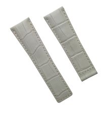 22/18 mm short cream genuine leather crocodile-style deployment type strap with cream stitching to fit TAG Heuer Monaco models listed below - please see clasp fitment notes