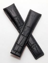 22/18 mm black genuine leather crocodile-style deployment type strap with black stitching to fit TAG Heuer Monaco LS & 24 models listed - please read clasp fitment notes
