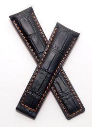 22/18 mm black genuine leather crocodile-style deployment type strap with orange stitching to fit TAG Heuer Monaco LS & 24 models listed - please read clasp fitment notes