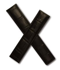 22/18 mm black genuine leather crocodile-style deployment type strap with black stitching to fit TAG Heuer Monaco models listed below - please read clasp fitment notes