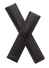 20/18 mm Black genuine leather buffalo grain strap with red stitching to fit TAG Heuer Carrera models listed below - please read clasp fitment details